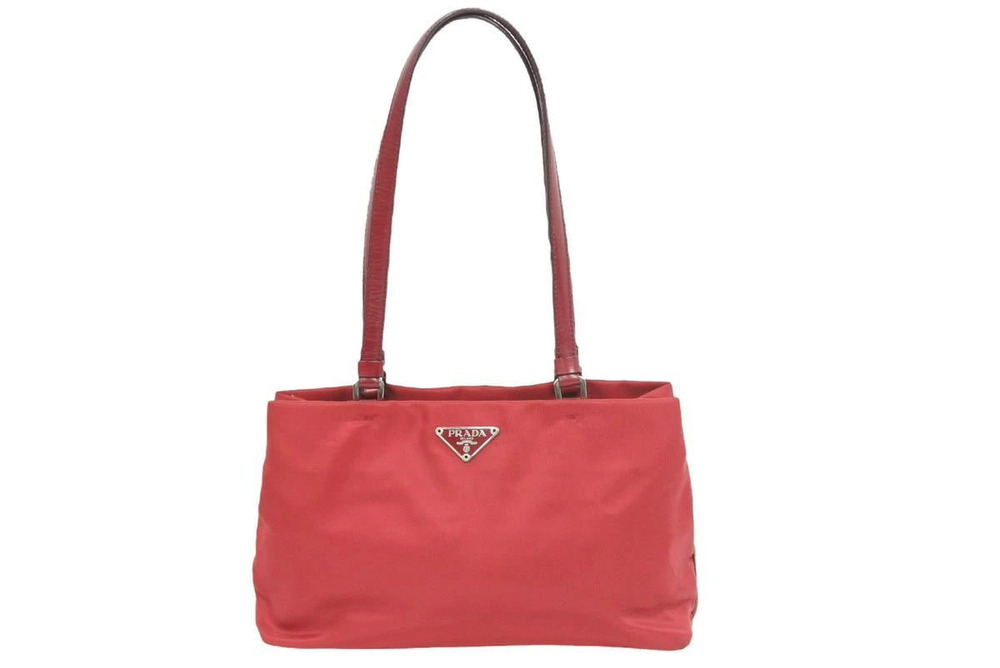 Prada Tote Bag Handbag Shoulder Triangle Red